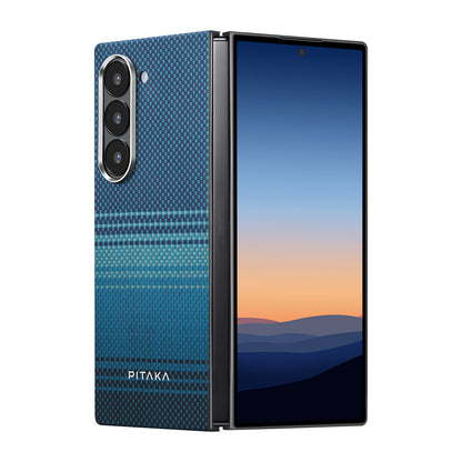 Galaxy Z Fold 6 Kılıf M-safe Şarj Özellikli Aramid Fiber Pitaka Tactile Woven Sunset-Moonrise Serisi Moonrise Kılıf