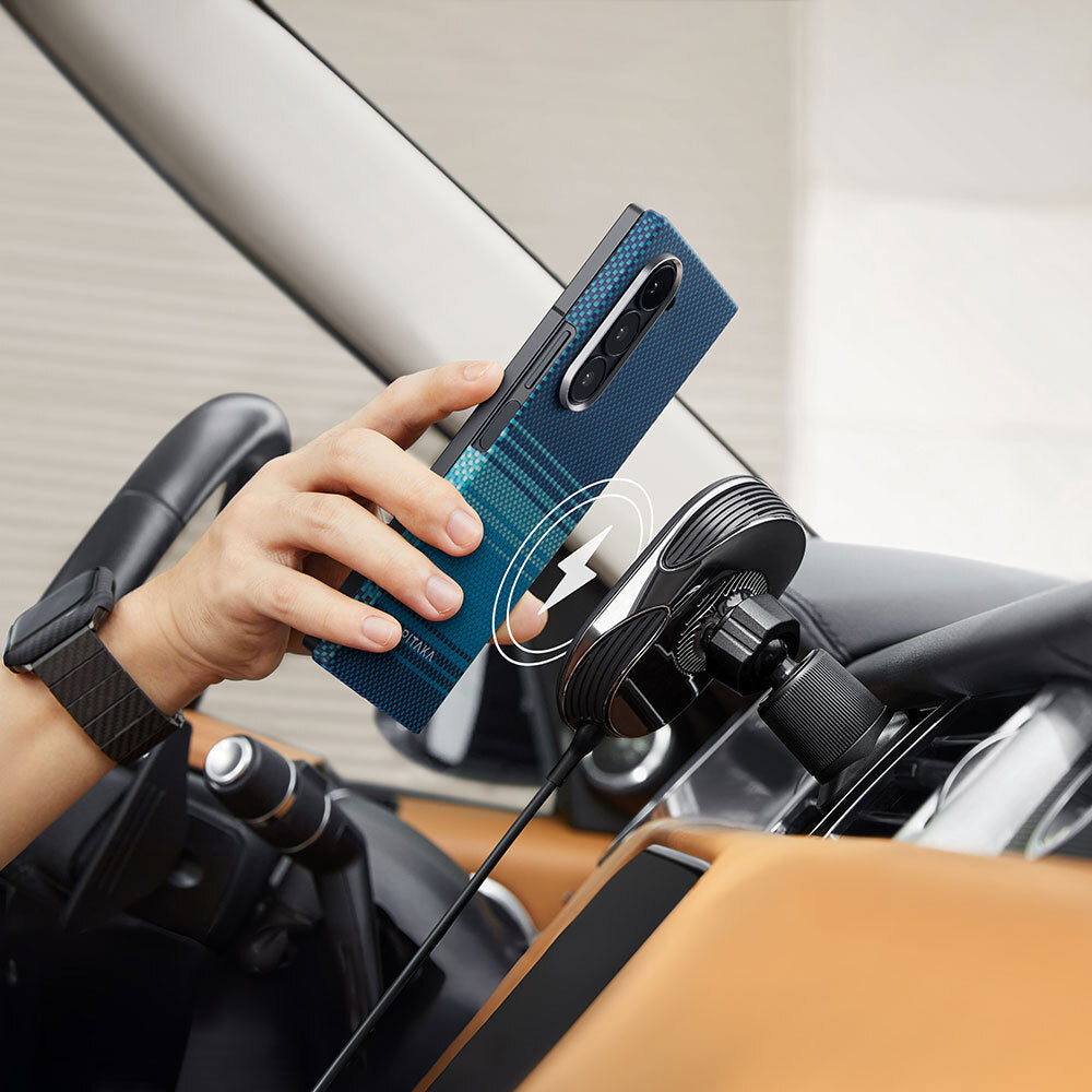 Galaxy Z Fold 6 Kılıf M-safe Şarj Özellikli Aramid Fiber Pitaka Tactile Woven Sunset-Moonrise Serisi Moonrise Kılıf