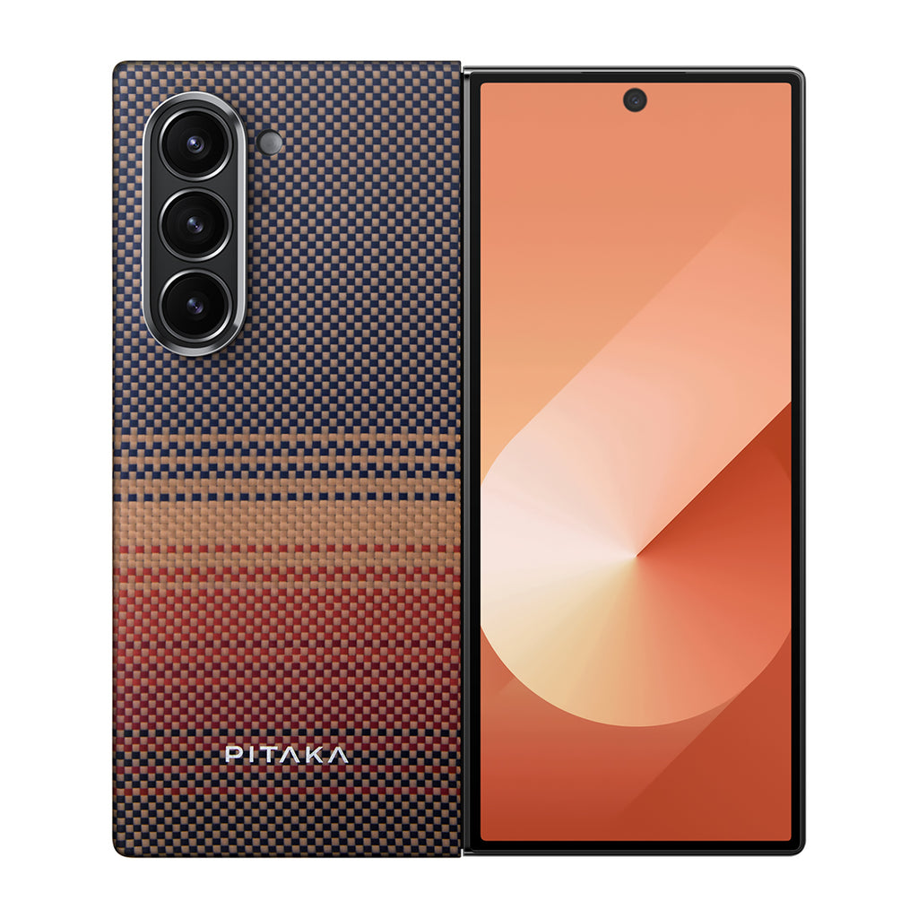 Galaxy Z Fold 6 Kılıf M-safe Şarj Özellikli Aramid Fiber Pitaka Tactile Woven Sunset-Moonrise Serisi Sunset Kılıf