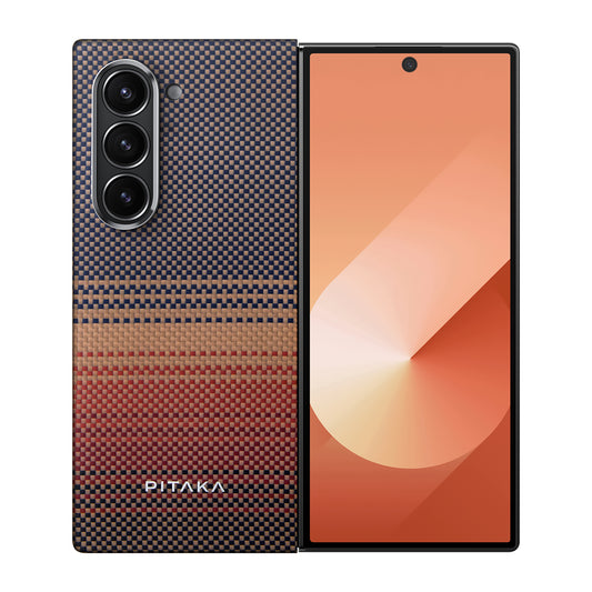 Galaxy Z Fold 6 Kılıf M-safe Şarj Özellikli Aramid Fiber Pitaka Tactile Woven Sunset-Moonrise Serisi Sunset Kılıf