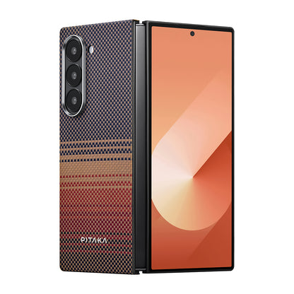 Galaxy Z Fold 6 Kılıf M-safe Şarj Özellikli Aramid Fiber Pitaka Tactile Woven Sunset-Moonrise Serisi Sunset Kılıf