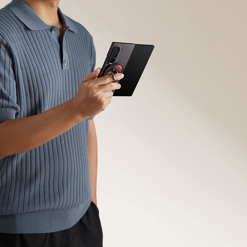 Galaxy Z Fold 6 Kılıf M-safe Şarj Özellikli Aramid Fiber Pitaka Tactile Woven Sunset-Moonrise Serisi Sunset Kılıf