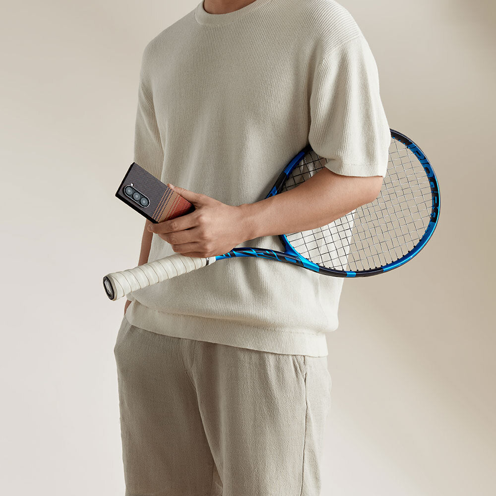 Galaxy Z Fold 6 Kılıf M-safe Şarj Özellikli Aramid Fiber Pitaka Tactile Woven Sunset-Moonrise Serisi Sunset Kılıf