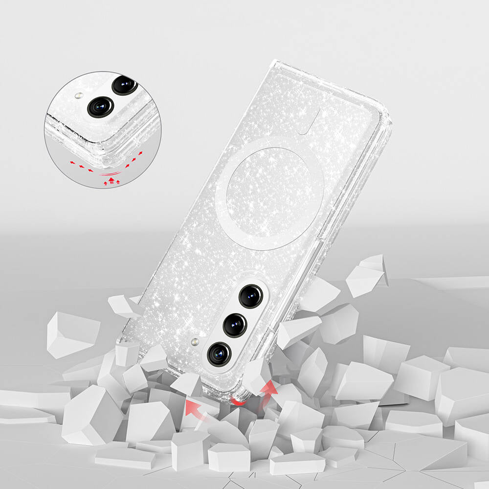 Galaxy Z Fold 6 Kılıf M-safe Şarj Özellikli Parlayan Simli Saydam Renkli Zore Allstar Kılıf