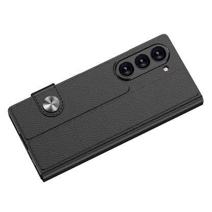 Galaxy Z Fold 6 Kılıf Suni Deri Tasarımlı Magnetik Tokalı ve Kartlıklı Zore Kıpta Zegna Kılıf