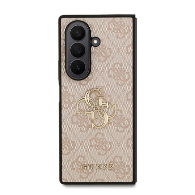 Galaxy Z Fold 7 Kılıf Guess Orjinal Lisanslı PU Deri Büyük Metal Logo Dizaynlı Kapak Siyah