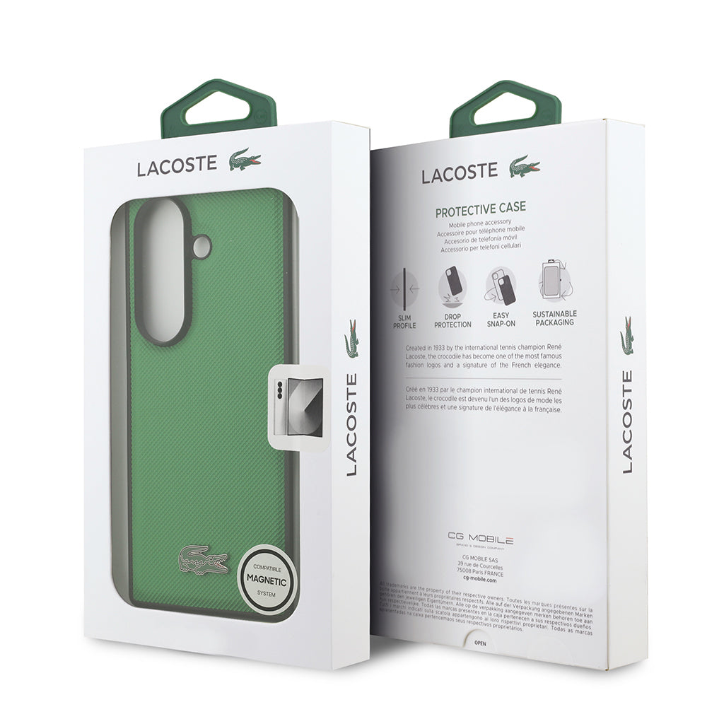 Galaxy Z Fold 7 Kılıf Lacoste Orjinal Lisanslı M-safe Şarj Özellikli Pike Desenli Arka Yüzey İkonik Timsah Metal Logolu Kılıf