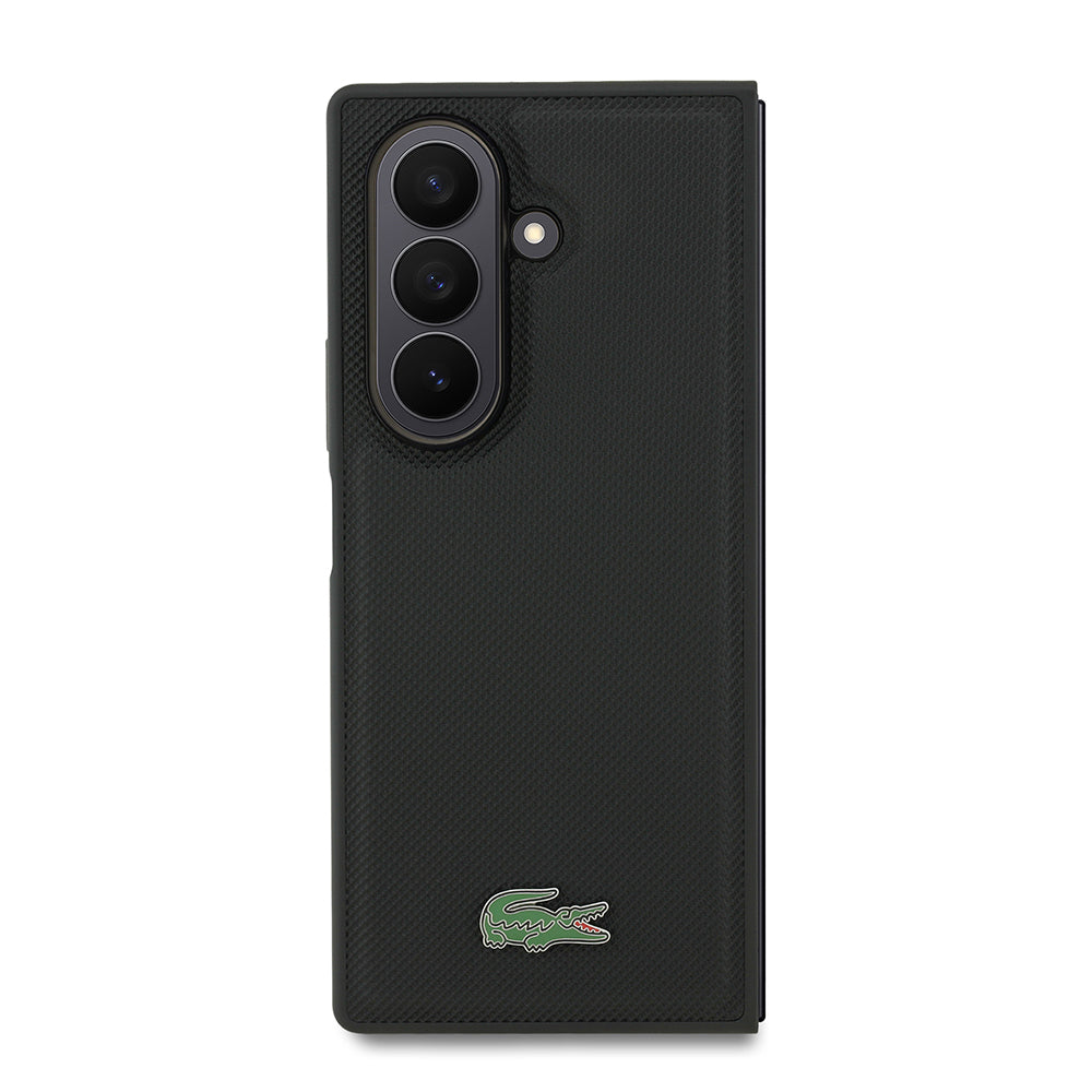 Galaxy Z Fold 7 Kılıf Lacoste Orjinal Lisanslı M-safe Şarj Özellikli Pike Desenli Arka Yüzey İkonik Timsah Metal Logolu Kılıf