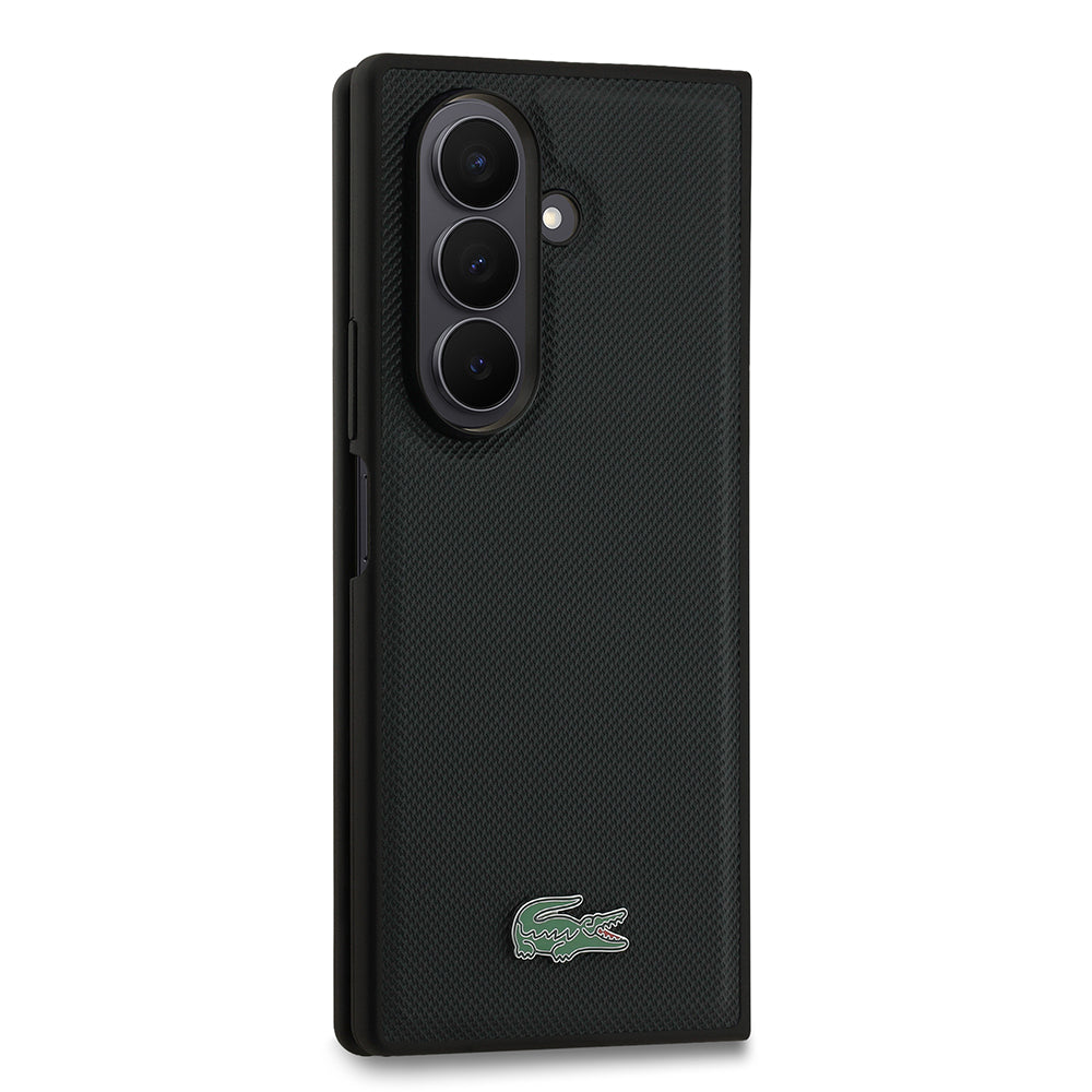 Galaxy Z Fold 7 Kılıf Lacoste Orjinal Lisanslı M-safe Şarj Özellikli Pike Desenli Arka Yüzey İkonik Timsah Metal Logolu Kılıf