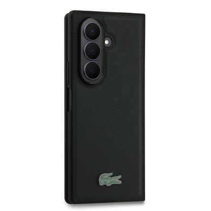 Galaxy Z Fold 7 Kılıf Lacoste Orjinal Lisanslı M-safe Şarj Özellikli Pike Desenli Arka Yüzey İkonik Timsah Metal Logolu Kılıf