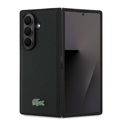 Galaxy Z Fold 7 Kılıf Lacoste Orjinal Lisanslı M-safe Şarj Özellikli Pike Desenli Arka Yüzey İkonik Timsah Metal Logolu Kılıf