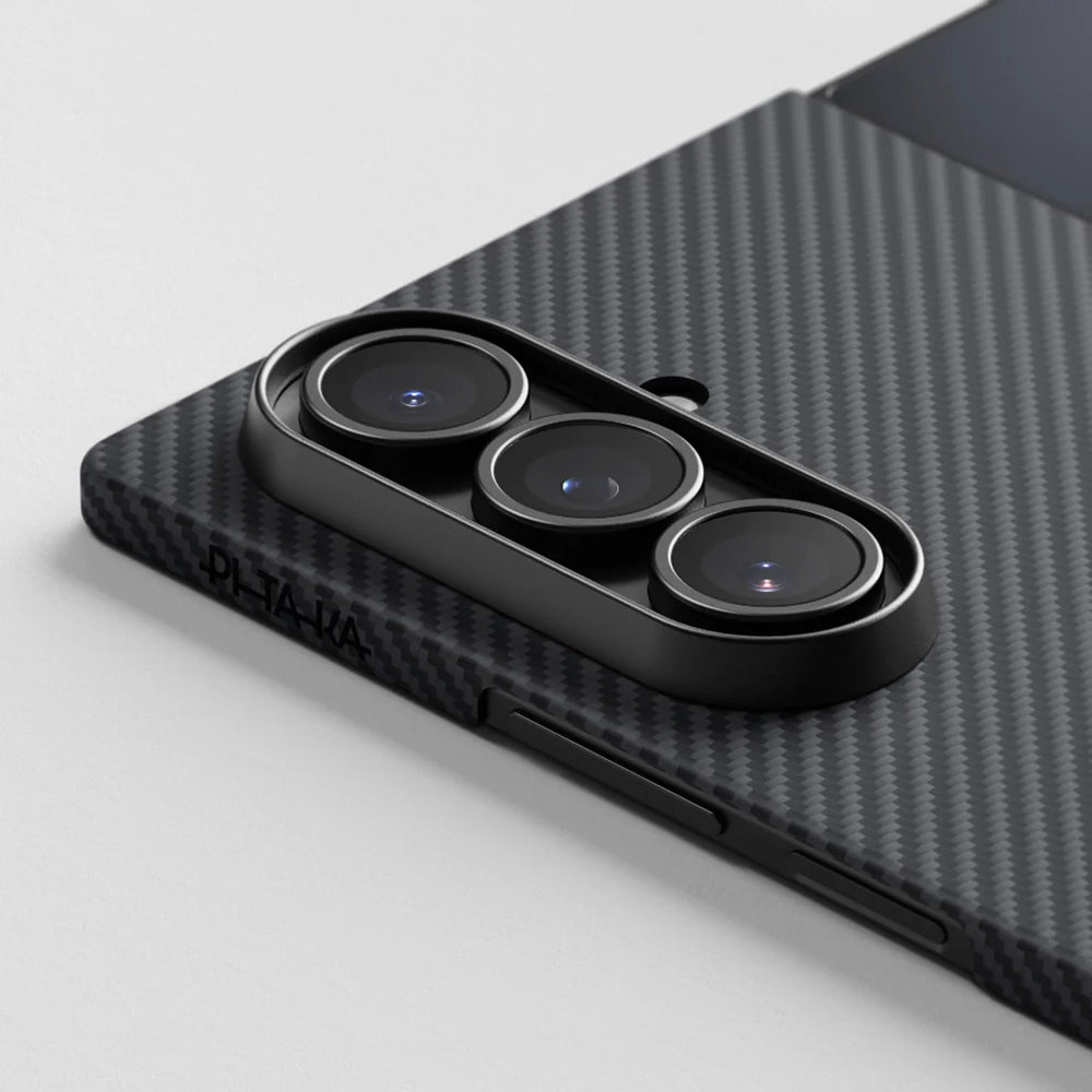 Galaxy Z Fold 7 Kılıf M-safe Şarj Özellikli 600D Aramid Fiber Pitaka Ultra-Slim Classic Serisi Black-Grey Twill Kılıf