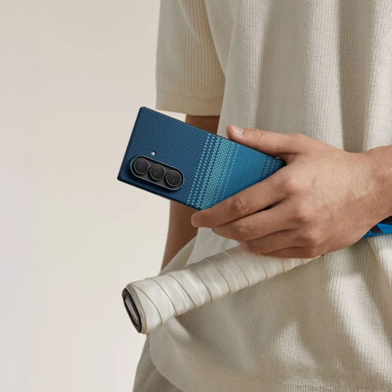 Galaxy Z Fold 7 Kılıf M-safe Şarj Özellikli Aramid Fiber Pitaka Tactile Woven Sunset-Moonrise Serisi Kılıf