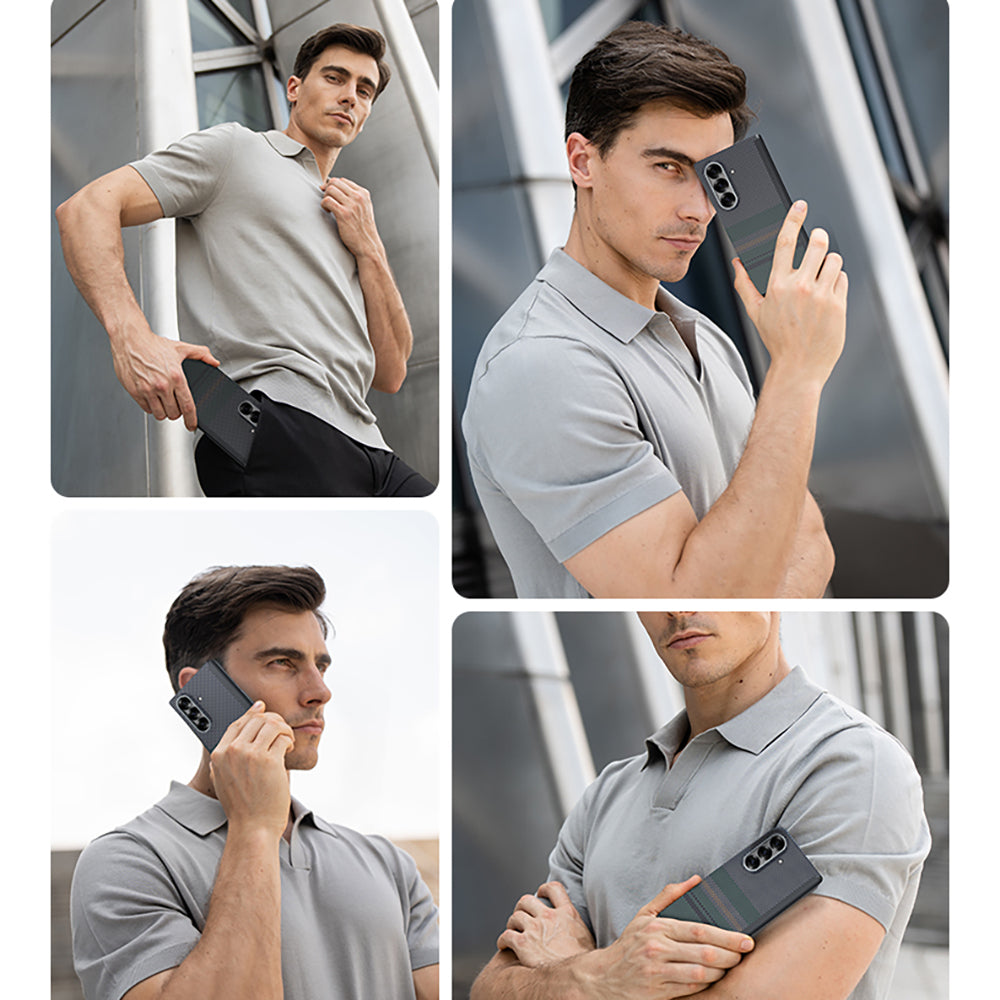 Galaxy Z Fold 7 Kılıf M-safe Şarj Özellikli Karbon Fiber Tasarımlı Benks Aurora ArmorAir Kevlar Kılıf