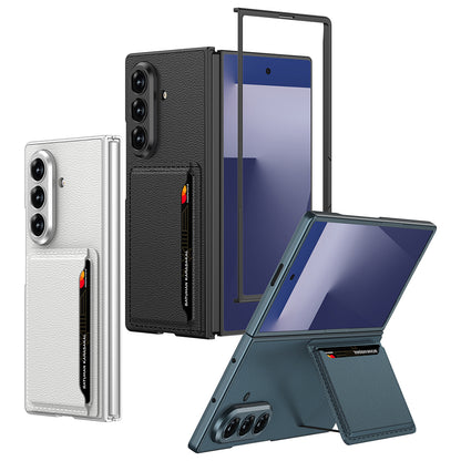 Galaxy Z Fold 7 Suni Deri Arka Yüzey Zore Kartlıklı Kıpta Silikon Kılıf