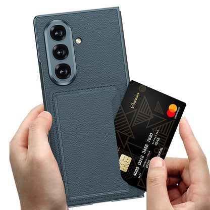 Galaxy Z Fold 7 Suni Deri Arka Yüzey Zore Kartlıklı Kıpta Silikon Kılıf