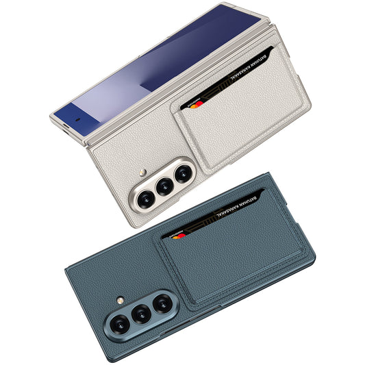 Galaxy Z Fold 7 Suni Deri Arka Yüzey Zore Kartlıklı Kıpta Silikon Kılıf