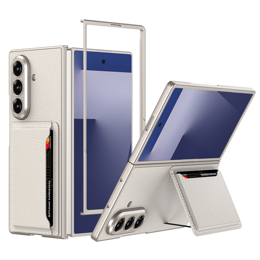 Galaxy Z Fold 7 Suni Deri Arka Yüzey Zore Kartlıklı Kıpta Silikon Kılıf