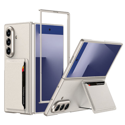 Galaxy Z Fold 7 Suni Deri Arka Yüzey Zore Kartlıklı Kıpta Silikon Kılıf