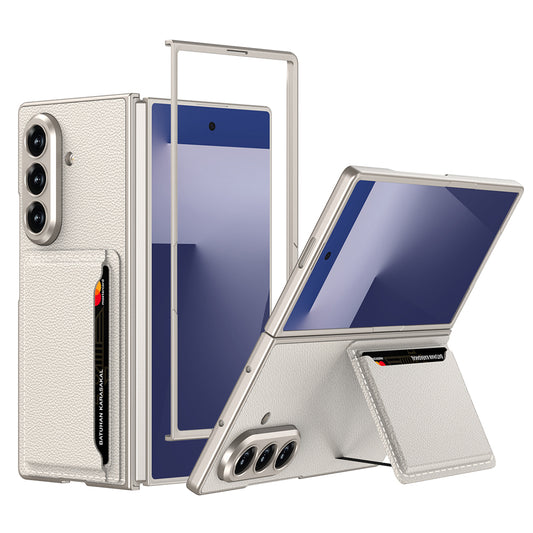 Galaxy Z Fold 7 Suni Deri Arka Yüzey Zore Kartlıklı Kıpta Silikon Kılıf