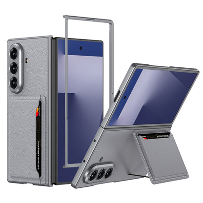 Galaxy Z Fold 7 Suni Deri Arka Yüzey Zore Kartlıklı Kıpta Silikon Kılıf