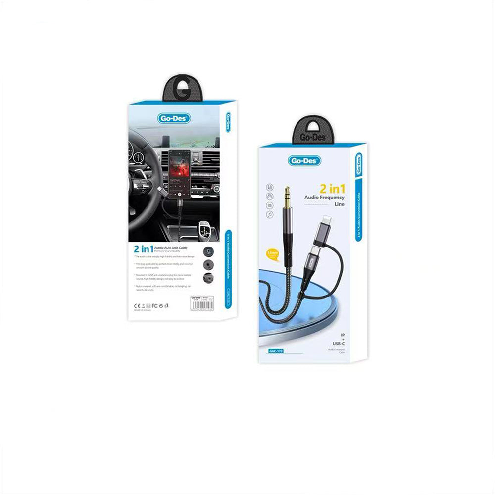 Go Des GAC-172 2in1 Type-C & Lightning to 3.5mm AUX Audio Kablo 1M Siyah