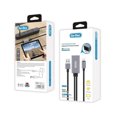Go Des GD-6837 RJ45 to Lightning Ethernet Dönüştürücü OTG 100Mbps Gri