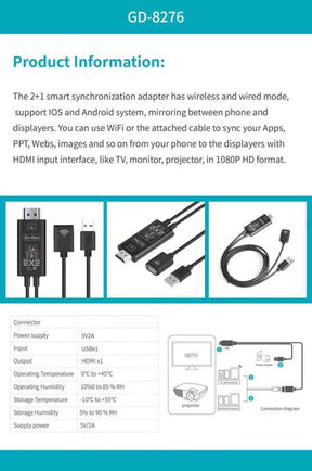 Go Des GD-8276 Wireless Display Dongle Phone Full HDTV Kablo