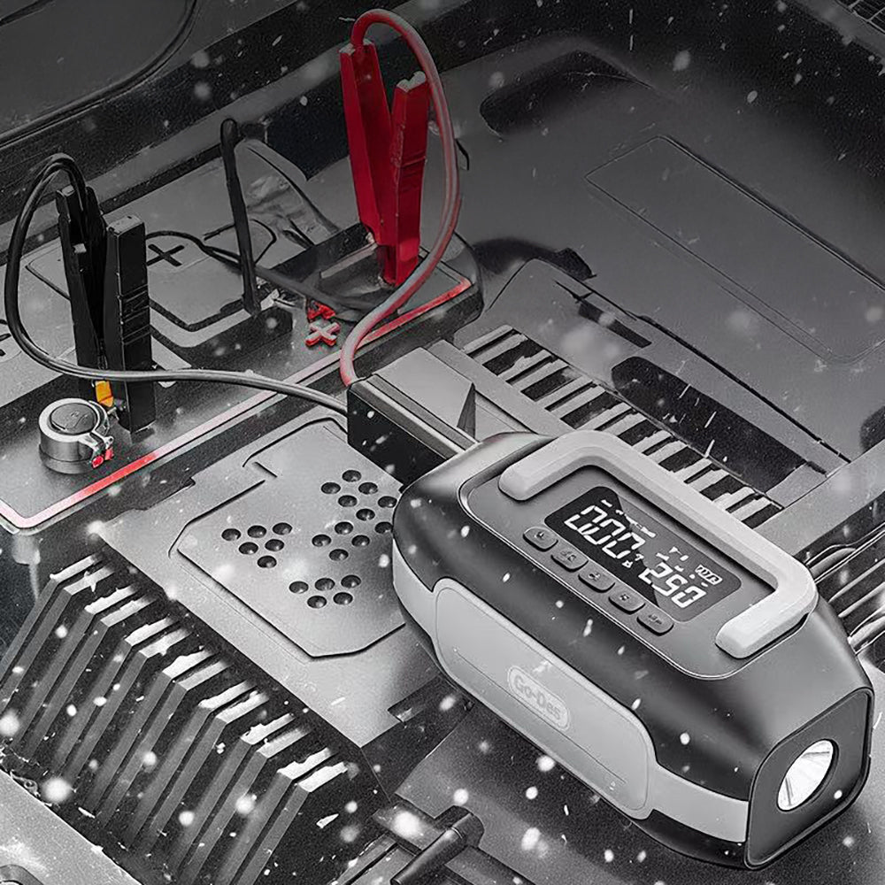 Go-Des GD-B636 LED Işıklı Araç Akü Acil Durum Takviye Güç Kaynağı ve Hava Kompresörü 10000mAh