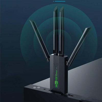 Go Des GD-BT318 Çift Bantlı 1200m 300Mbps 4 Antenli Kablosuz İnternet Sağlayıcı USB WiFi Adaptör Siyah