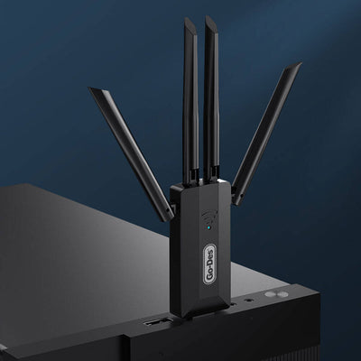 Go Des GD-BT318 Çift Bantlı 1200m 300Mbps 4 Antenli Kablosuz İnternet Sağlayıcı USB WiFi Adaptör Siyah