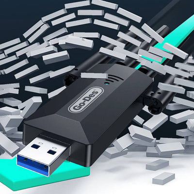 Go Des GD-BT318 Çift Bantlı 1200m 300Mbps 4 Antenli Kablosuz İnternet Sağlayıcı USB WiFi Adaptör Siyah