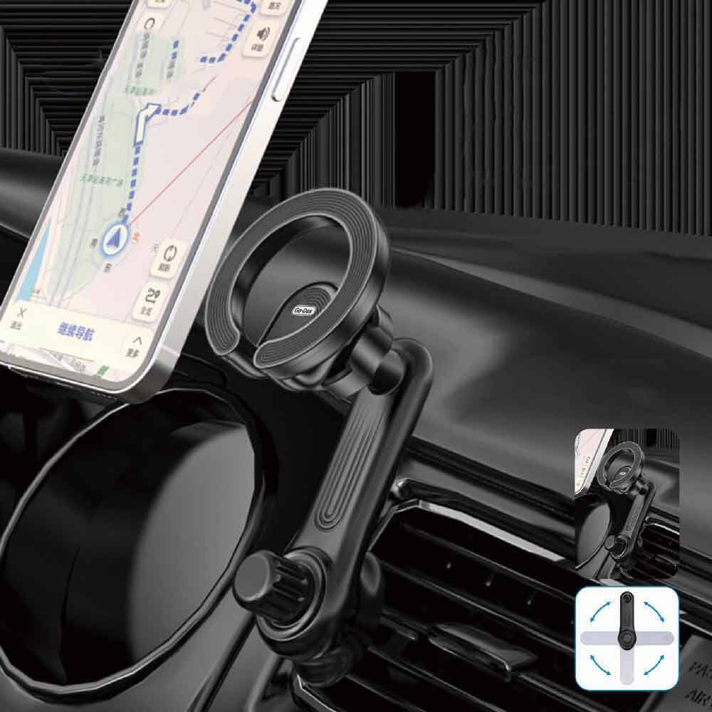 Go Des GD-HD311 Magsafe Magnetik 360 Derece Dönebilen Dirsek Ve Başlıklı Telefon Tutucu Havalandırma Tasarım Siyah