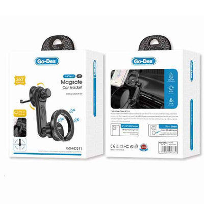 Go Des GD-HD311 Magsafe Magnetik 360 Derece Dönebilen Dirsek Ve Başlıklı Telefon Tutucu Havalandırma Tasarım Siyah