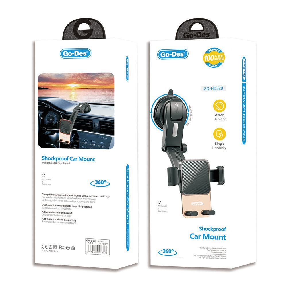 Go-Des GD-HD328 360 Derece Dönebilen Vakumlu Tasarım Araç İçi Telefon Tutucu Siyah