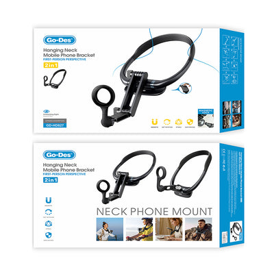 Go-Des GD-HD827 2in1 Eller Serbest Magnetik Boyun Askılı Telefon Tutucu Siyah