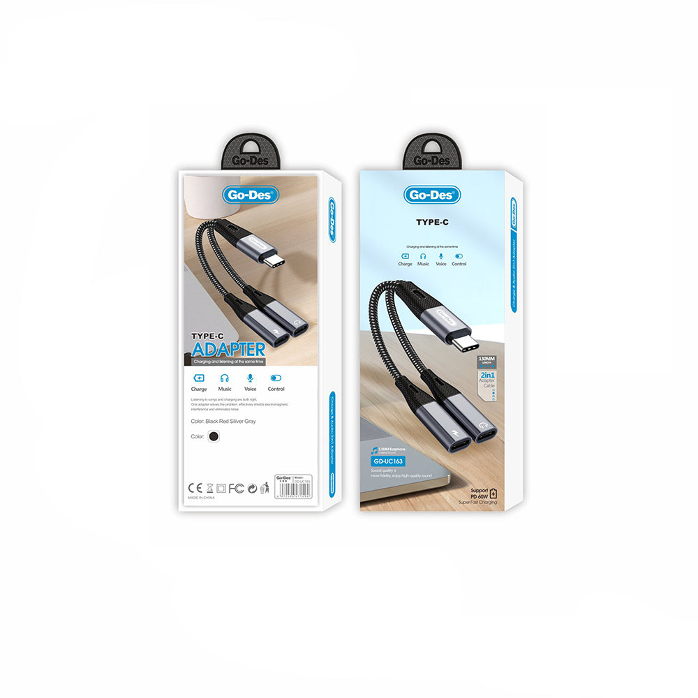 Go Des GD-UC163 Type-C 2in1 Şarj ve Ses Kablosu