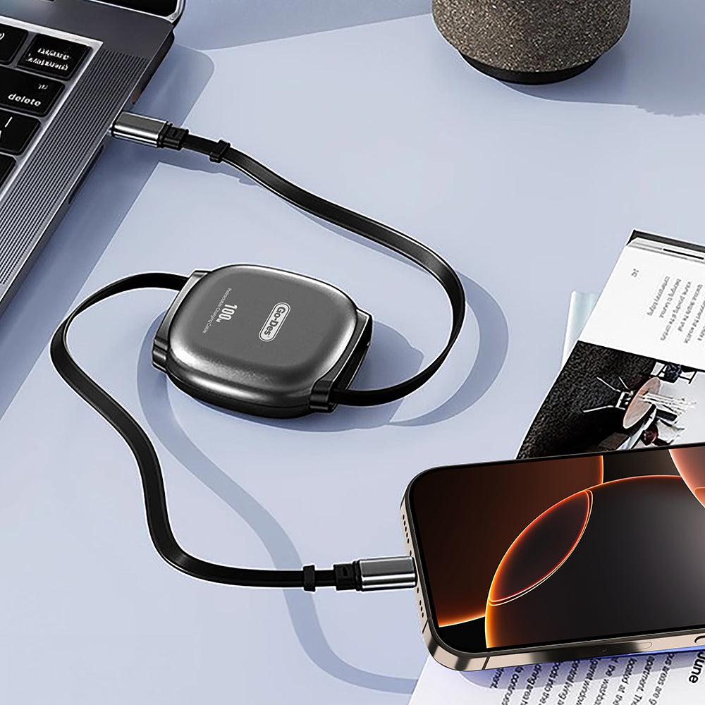 Go-Des GD-UC682 Type-C to Type-C Makaralı Data ve Şarj Kablosu 100W Siyah