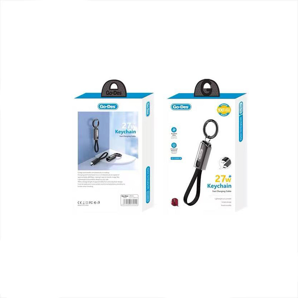 Go-Des GD-UC683 Type-C to Lightning Hızlı Şarj Özellikli Anahtarlık Data ve Şarj Kablosu 27W Siyah