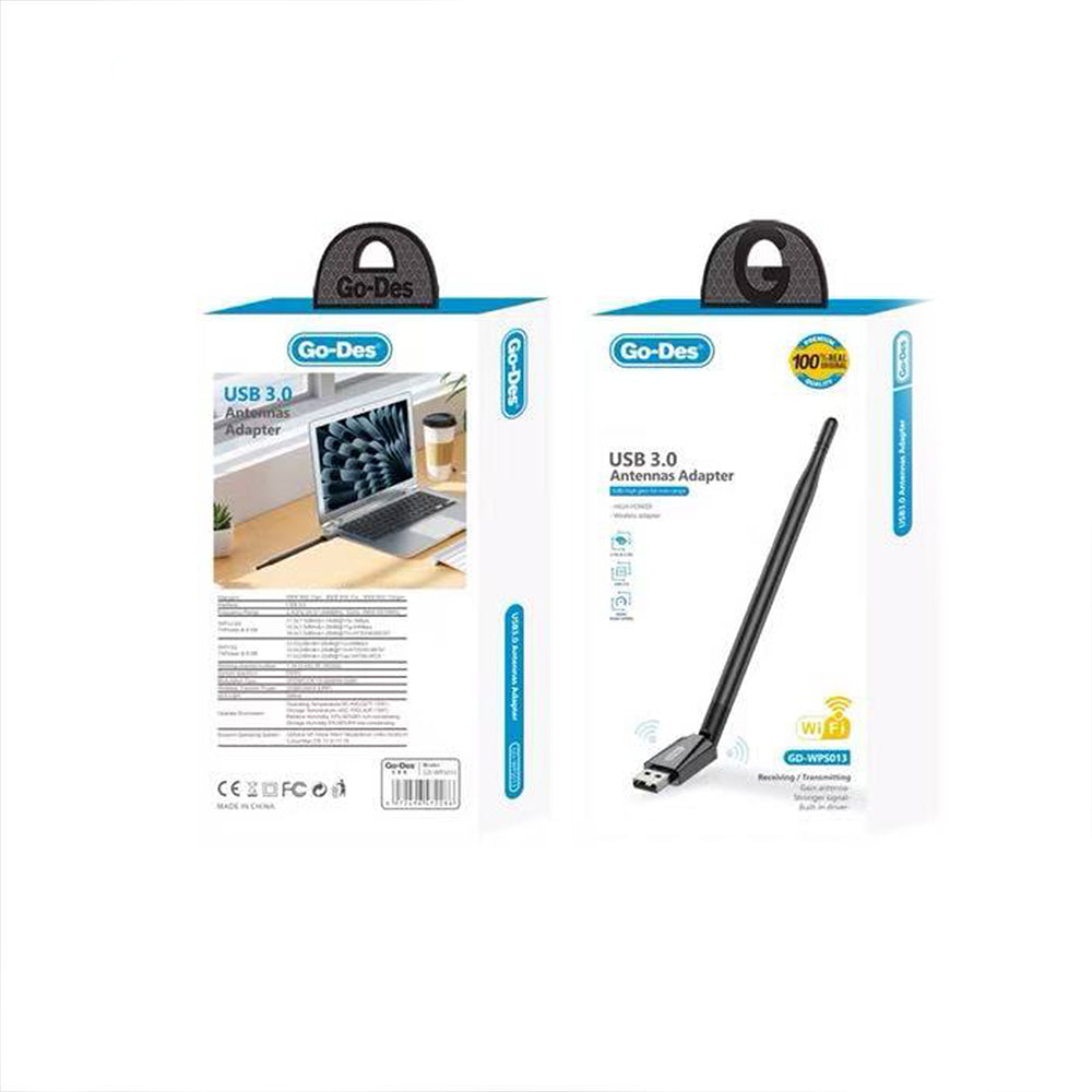 Go-Des GD-WPS013 Wi-Fi USB Adaptörü 900Mbps Siyah