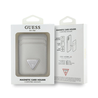 Guess Orjinal Lisanslı 2 Hazneli Üçgen Logolu Deri Magnetik Kartlık Bej