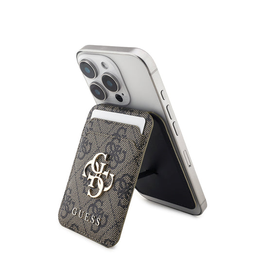 Guess Orjinal Lisanslı PU Deri 4G Desenli Metal Büyük 4G ve Yazı Logolu Standlı Magnetik Kartlık