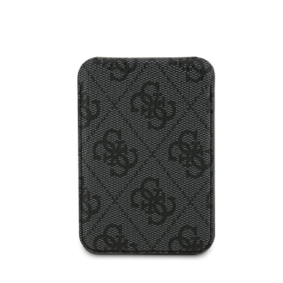 Guess Orjinal Lisanslı PU Deri 4G Desenli Metal Büyük 4G ve Yazı Logolu Standlı Magnetik Kartlık Siyah