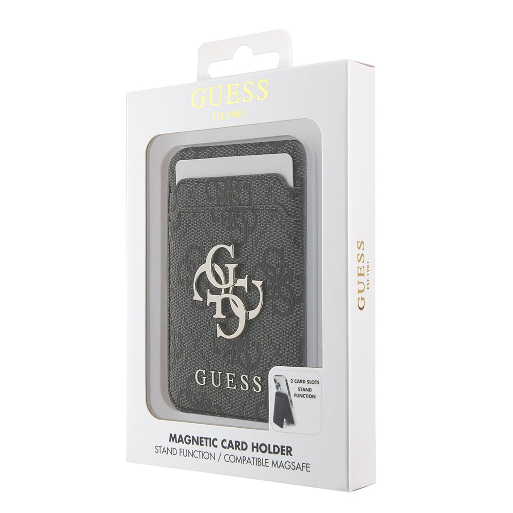 Guess Orjinal Lisanslı PU Deri 4G Desenli Metal Büyük 4G ve Yazı Logolu Standlı Magnetik Kartlık