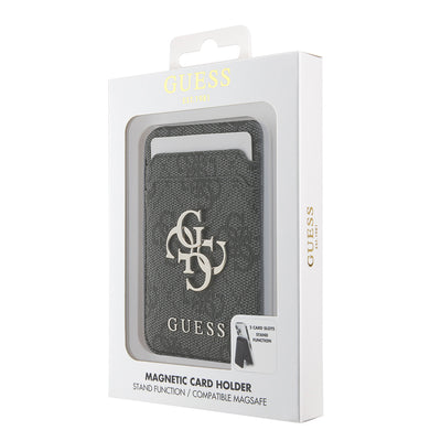Guess Orjinal Lisanslı PU Deri 4G Desenli Metal Büyük 4G ve Yazı Logolu Standlı Magnetik Kartlık Siyah