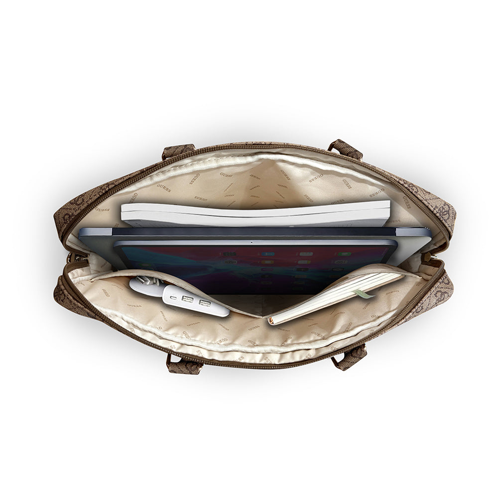 Guess Orjinal Lisanslı 4G Desenli Büyük 4G Logolu Omuz Askılı 15 inç Laptop Çantası