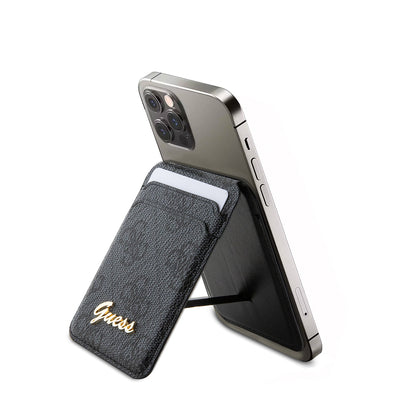 Guess Orjinal Lisanslı 4G Desenli Metal Script Logolu Magnetik Kartlık Kahverengi