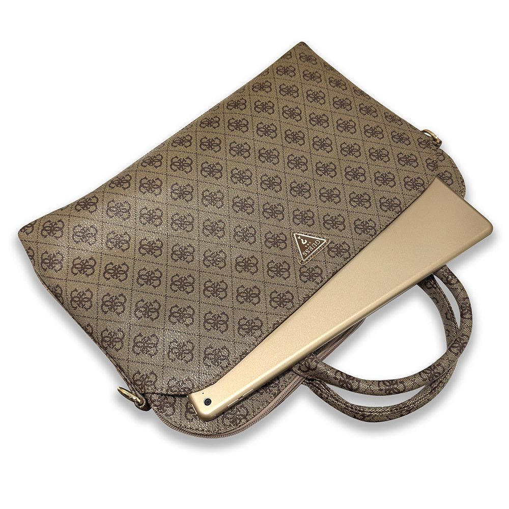 Guess Orjinal Lisanslı 4G Desenli Üçgen Logolu Omuz Askılı 15 inç Laptop Çantası