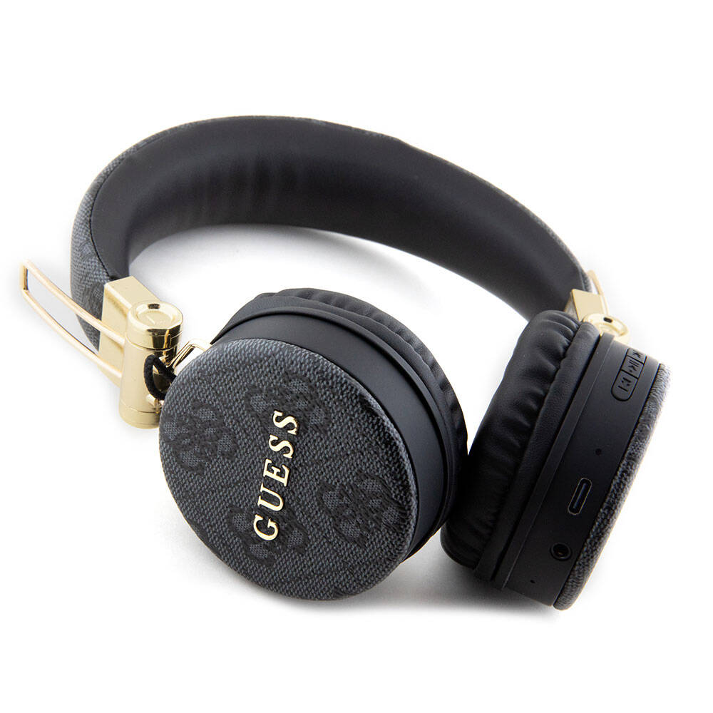 Guess Orjinal Lisanslı 4G Metal Logo PU Deri Ayarlanabilir Kulak Üstü Bluetooth Kulaklık Kahverengi