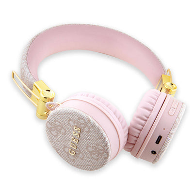 Guess Orjinal Lisanslı 4G Metal Logo PU Deri Ayarlanabilir Kulak Üstü Bluetooth Kulaklık Pembe